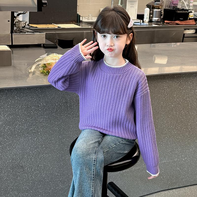 女童毛衣秋冬加绒针织衫