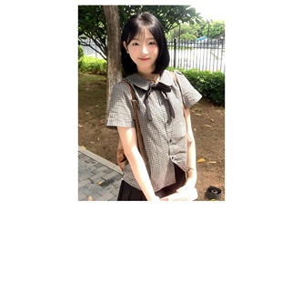 宽松小个子百搭甜美上衣 日系复古学院风格 子娃娃领短袖 衬衫 女夏季