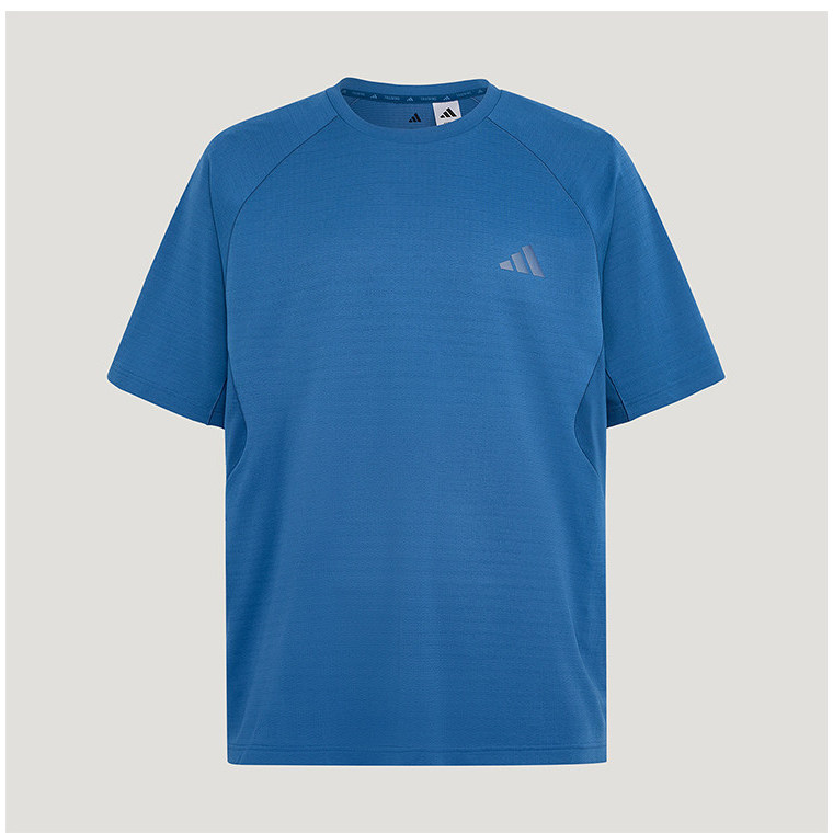 Adidas阿迪达斯新款时尚男子蓝色训练凉感速干休闲短袖T恤 IA6096 - 实物图