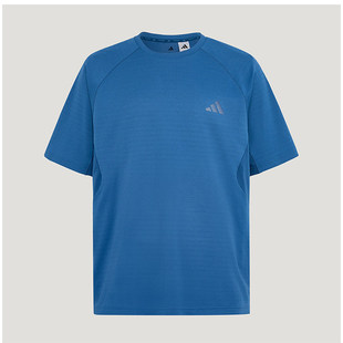 Adidas阿迪达斯新款时尚男子蓝色训练凉感速干休闲短袖T恤 IA6096