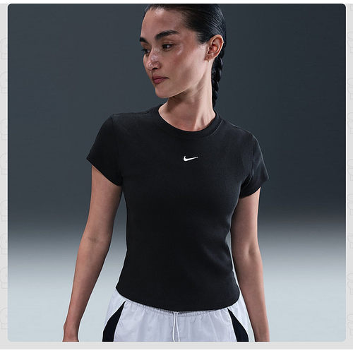 NIKE耐克女子夏季紧身罗纹运动休闲柔软舒适短袖T恤HV4995-010