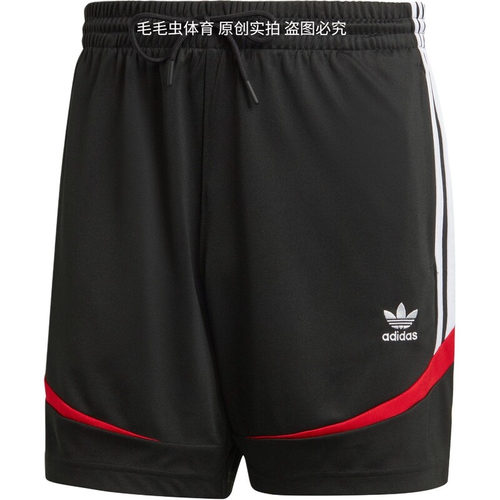 Adidas三叶草男子黑红拼色复古运动休闲足球训练透气短裤IX9642
