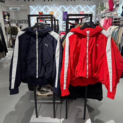 正品PUMA彪马拼接T7保暖宽松连帽时尚女休闲棉服外套 637441-16