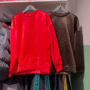 ADIDAS阿迪达斯绒面26春季马年新年加绒圆领套头衫休闲卫衣KE4069