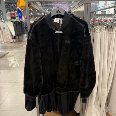 Adidas阿迪达斯三叶草男女仿貂绒外套保暖防风时尚百搭夹克JD3776