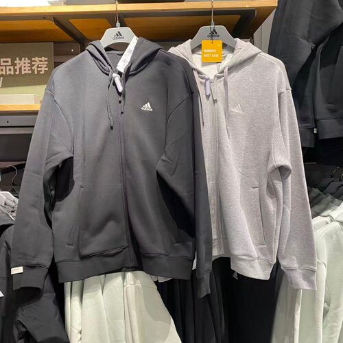 Adidas阿迪达斯男女加绒外套秋冬连帽运动休闲简约针织夹克IV7607