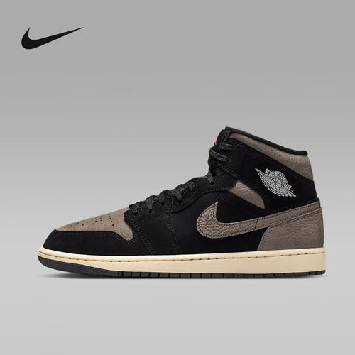 NIKE耐克男鞋Air Jordan 1 AJ1摩卡棕黑中帮复古篮球鞋IB7110-002