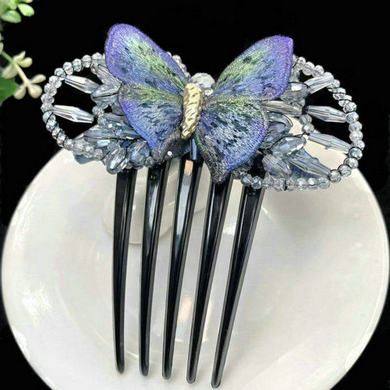 发梳发簪蝴蝶结水晶珠子五齿插梳8.5厘米簪子盘发神器丸子头发夹,饰品/流行首饰/时尚饰品新,发饰,淘宝优惠券,粉丝福利购,淘宝优惠卷