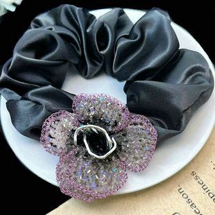 小狐狸高端轻奢紫色肠圈精致高级发圈铜线水晶珠子皮筋气质发绳