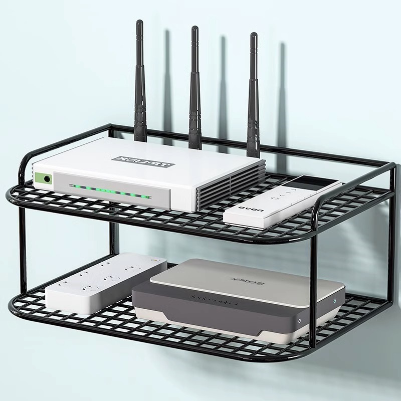 墙上置物架墙壁路由器收纳盒机顶盒挂墙放置架免打孔盒子wifi宽带