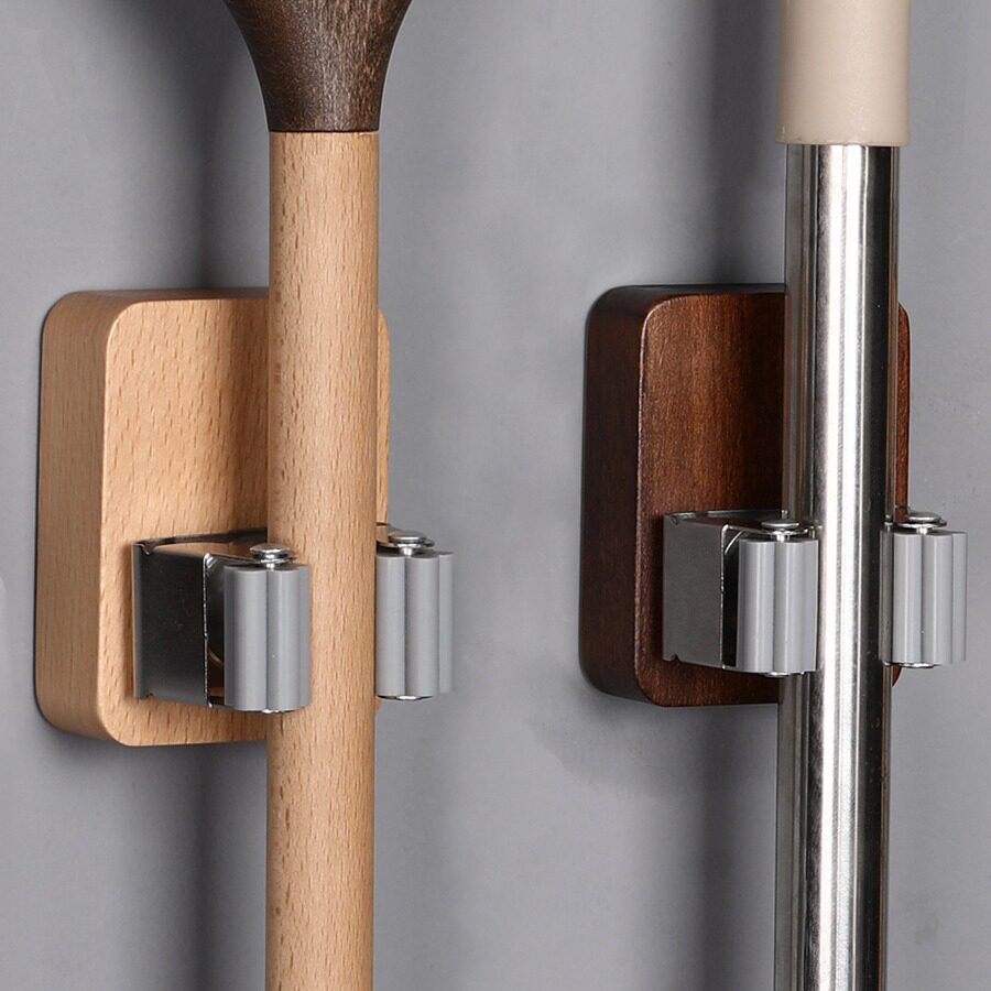 拖把夹挂钩实木免打孔墙上家用卫生间壁挂拖布挂架扫把固定器粘勾