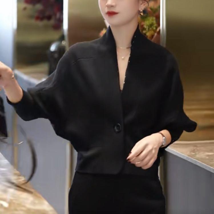 【源头厂家直销】时尚简约宽松纯色开衫百搭秋冬季爆款小香风上衣