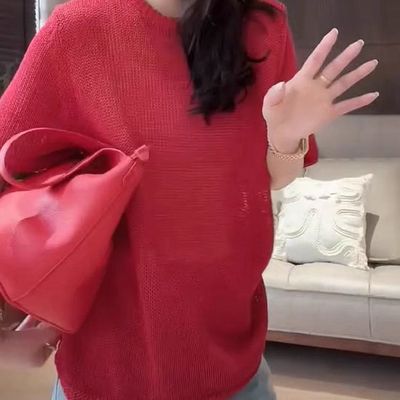 韩系慵懒高级感紫色圆领针织衫