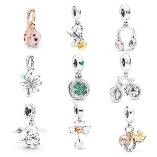 潘家新款 自行车项链粉色耳机DIY挂坠 绿色点钻四叶草吊坠串饰配件