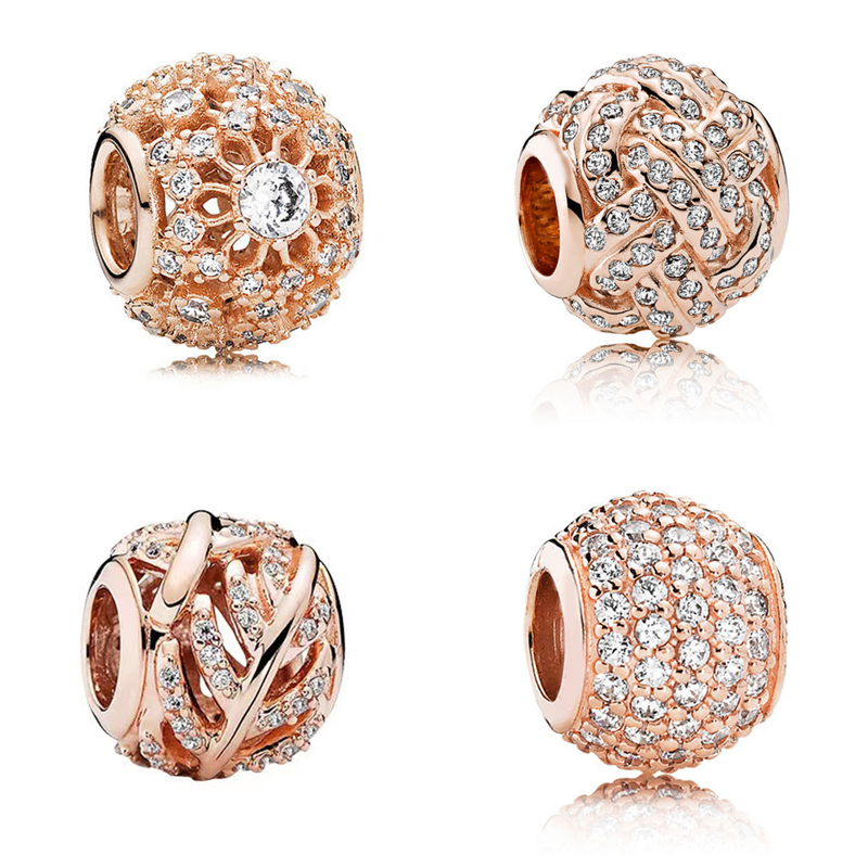 潘家多拉 DIY饰品配件手链 玫瑰金小雏菊镂空点钻滴油 满钻串珠