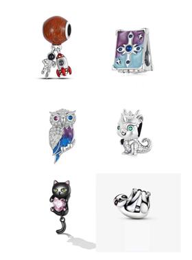 潘家风格手链女猫头鹰猫太空人吊坠串珠diy配件独角兽龙魔法书