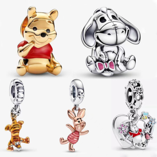 2022潘家新款 跳跳虎可爱小猪吊坠驴穿孔 蛇骨链手串珠迪S尼ni熊