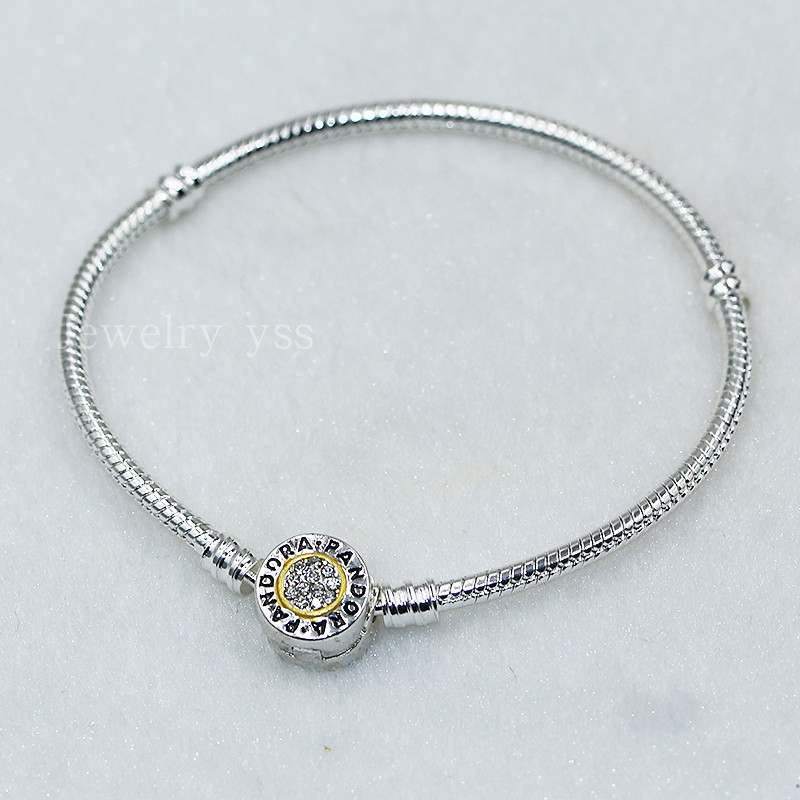 潘家多拉 全新经典金银手链女14K描金点钻MOMENTS 基础链蛇骨链