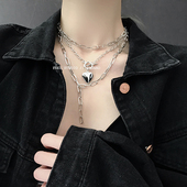 日韩朋克风chili女孩可打开盖子桃心复古多层网红吊坠choker项链