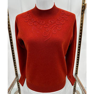 雪豹妈妈羊毛衫中老年人毛衣女2025新款打底上衣喜婆婆红色羊绒衫