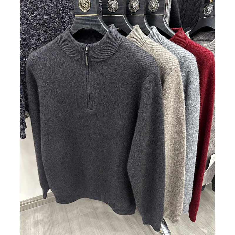 雪豹羊绒衫男冬款毛衣加厚拉链领