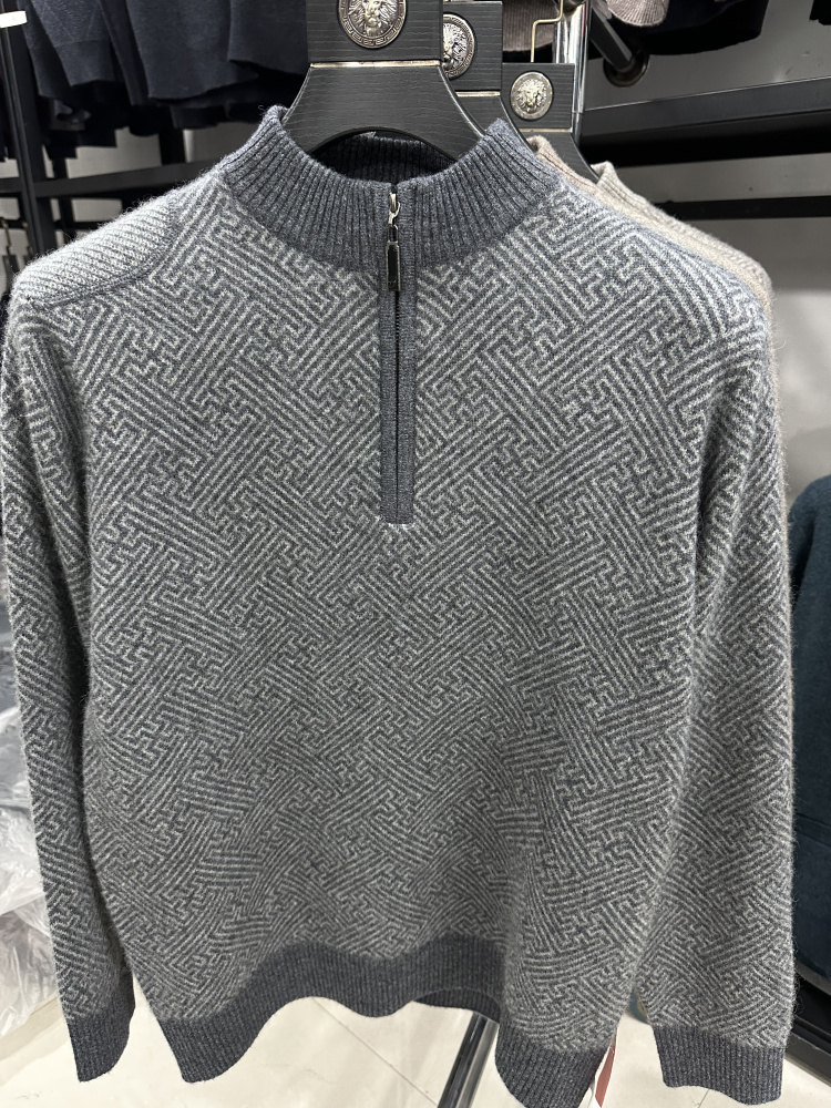 雪豹男羊绒衫爸爸毛衣拉链羊毛衫