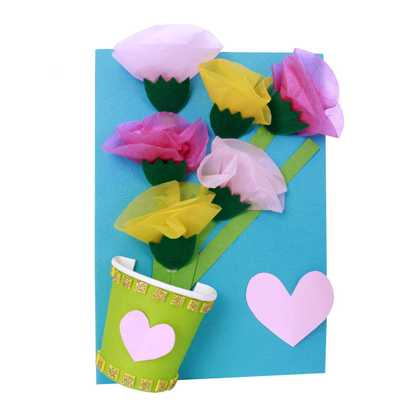 스승의 날 입체 화분 꽃다발 인사말 카드 선물 어린이 창조적 인 수제 DIY 유치원 재료 패키지