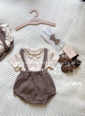 韩国进口婴幼儿男女宝百天周岁服高腰护肚背带裤夏大PP裤PEEKABOO