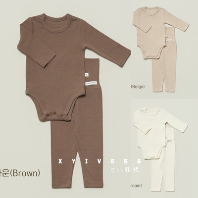 韩国进口PEEKABOO婴儿纯棉软糯打底爬服连体衣25新款秋冬家居套装