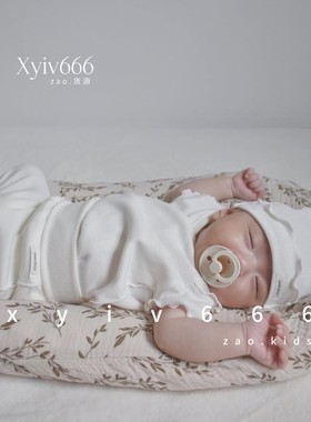 韩国进口peekaboo新生婴儿女宝宝夏纯棉飞袖爬服斜襟连体衣月子服