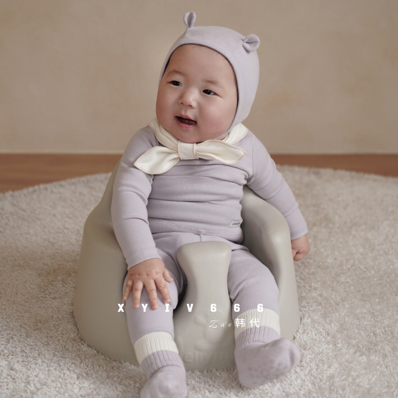 peekaboo韩国2026春款纯棉A类套装爬服+护肚裤小月龄宝宝家居服