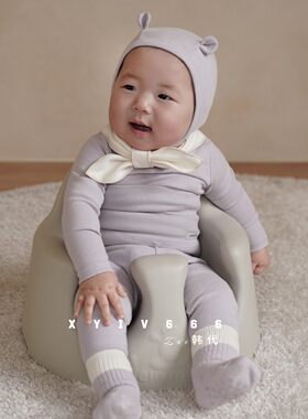 peekaboo韩国2026春款纯棉A类套装爬服+护肚裤小月龄宝宝家居服