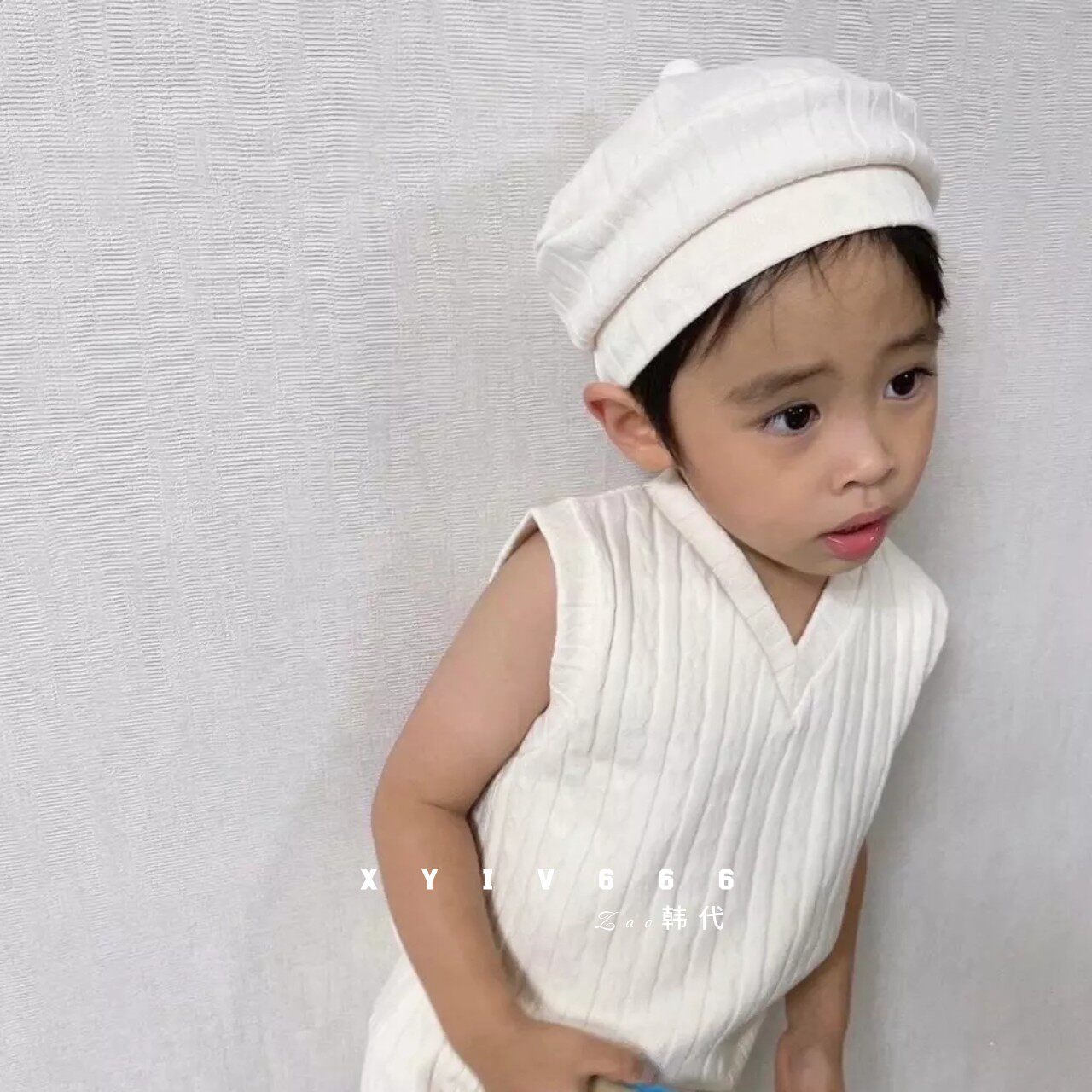 【夏】peekaboo韩国进口男女儿童纯棉夏日麻花纹理被雷帽家居套装