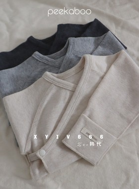 peekaboo韩国Easy系列新生儿长袖长裤套装简约柔软月子服家居服