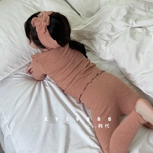 韩国进口PEEKABOO儿童纯棉软糯打底25新款秋衣秋裤宝宝家居服套装