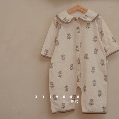 韩国进口peekaboo马年旋转木马印花爬服连体衣婴幼儿女宝宝哈衣