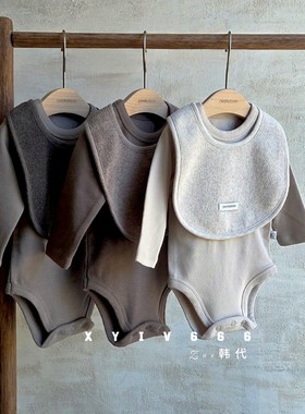 韩国进口PEEKABOO婴儿纯棉软糯打底爬服连体衣25新款秋冬家居套装