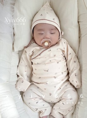 韩国进口正品peekaboo新生儿春秋纯棉小花朵印花上衣裤月子服套装