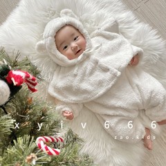 韩国进口冬款加绒保暖毛绒套装婴童婴儿冬款毛毛衣peekaboo