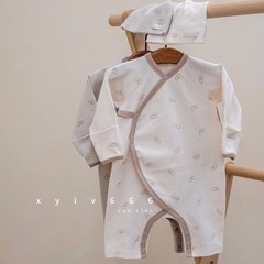 韩国进口peekaboo25新款新生儿春秋月子服宝宝连体衣哈衣爬服