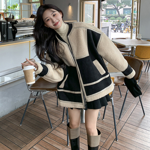 6179 羊羔毛拼接外套 P180K268，女装毛呢外套，浙宝108
