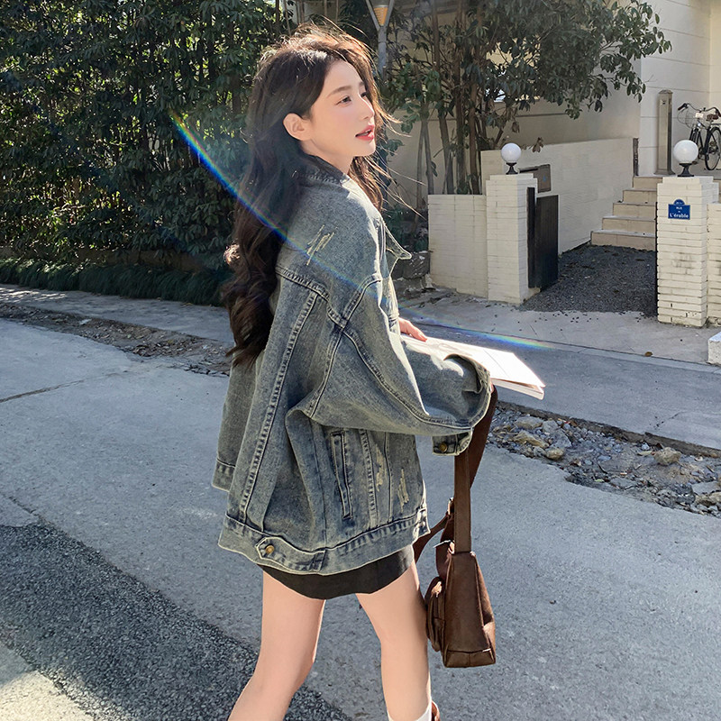 美式复古慵懒chic短款牛仔外套女春秋超火好看工装夹克上衣ins潮,女装牛仔外套,浙宝108