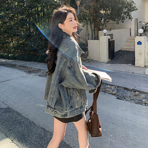 美式复古慵懒chic短款牛仔外套女春秋超火好看工装夹克上衣ins潮图片