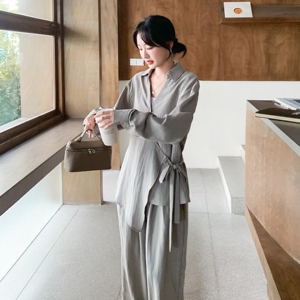 衬衫常规款宽松灰色垂感春夏时尚家居服宽松型女装春秋气质长袖图片