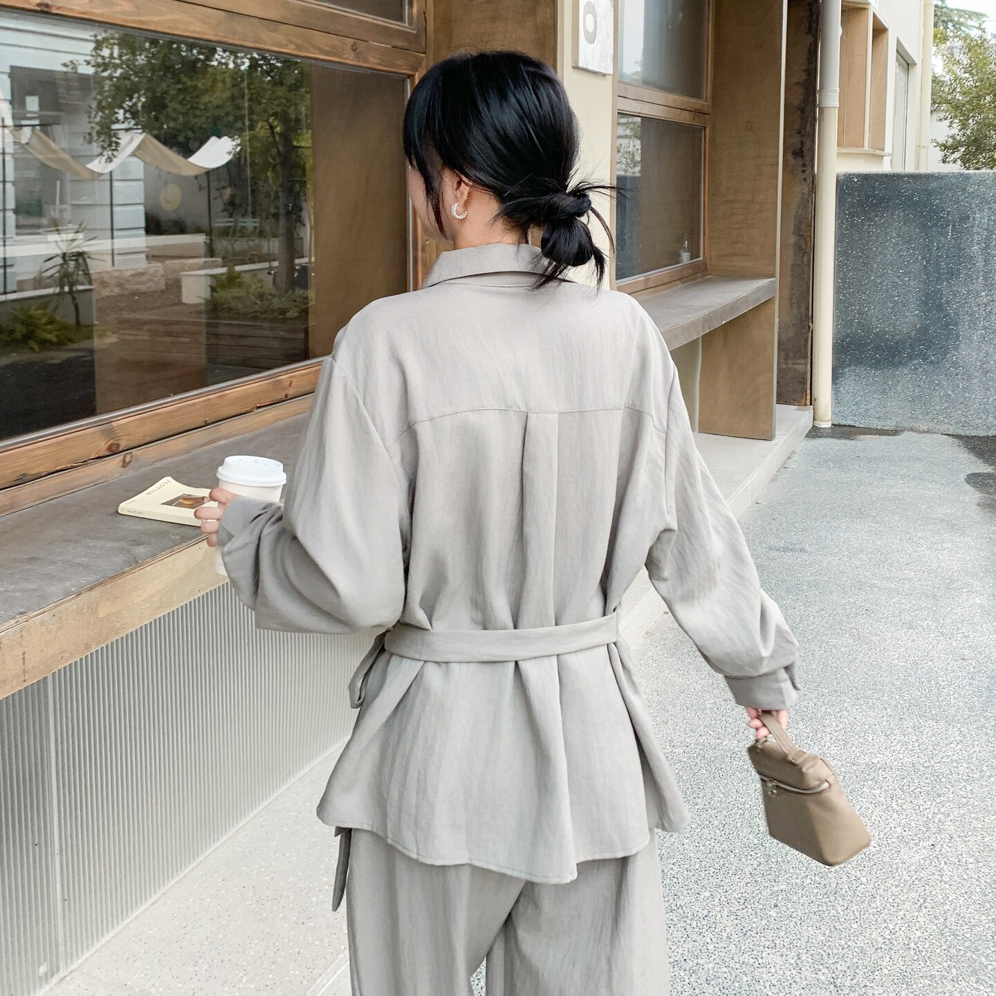 衬衫常规款宽松灰色垂感春夏时尚家居服宽松型女装春秋气质长袖,女装套装/套裙,浙宝108
