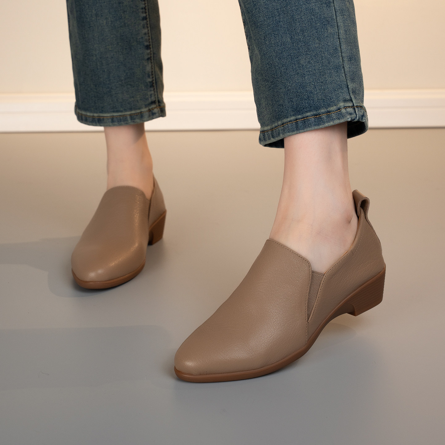 头层羊皮深口单鞋英伦低跟一脚蹬时尚复古风百搭潮流通勤鞋圆头,女鞋,深口单鞋,淘宝优惠券,粉丝福利购,淘宝优惠卷