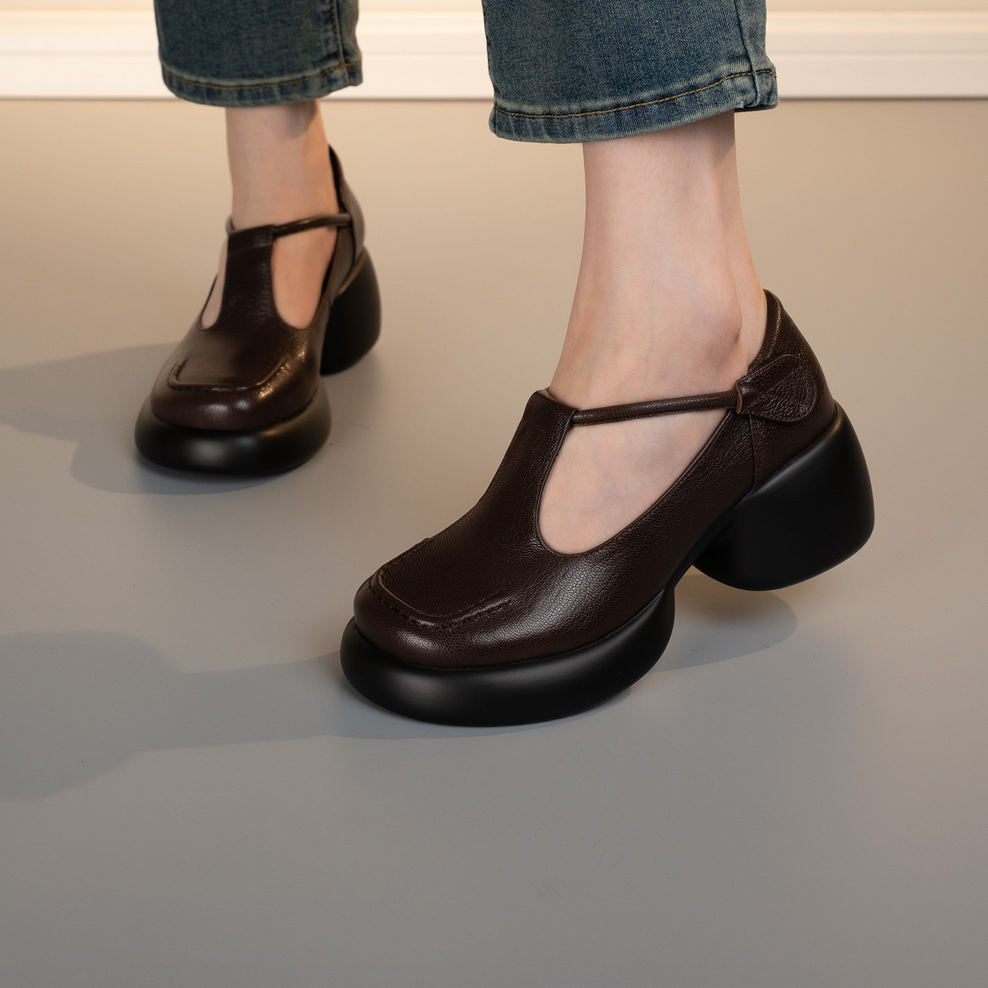 2026新款厚底玛丽珍鞋女粗跟圆头深口单鞋百搭复古通勤小众复古,女鞋,深口单鞋,淘宝优惠券,粉丝福利购,淘宝优惠卷