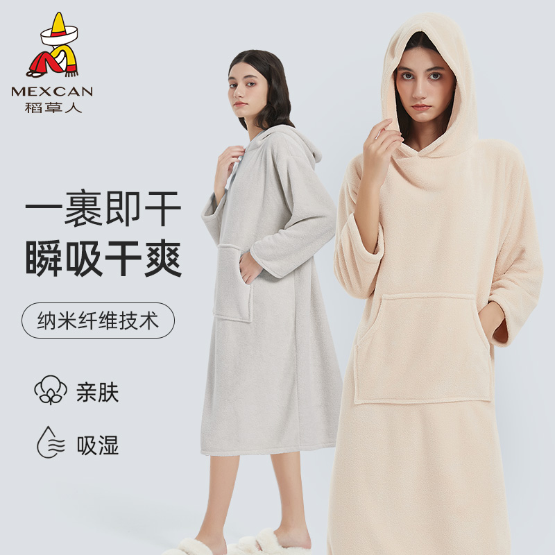可穿式浴巾浴袍女夏季男情侣游泳吸水速干珊瑚绒2025新款四季通用