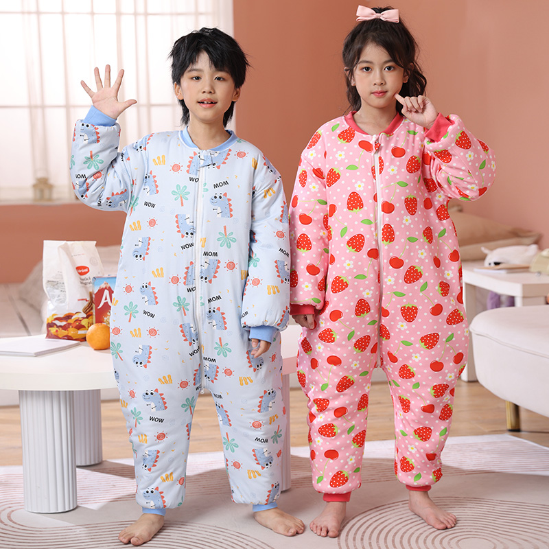 儿童睡袋连体睡衣纯棉秋冬季加厚