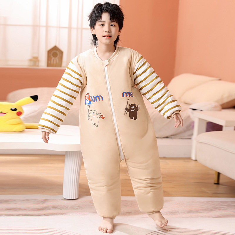 儿童睡袋纯棉秋冬分腿夹棉加厚保暖男女宝宝中大童连体衣睡衣防踢
